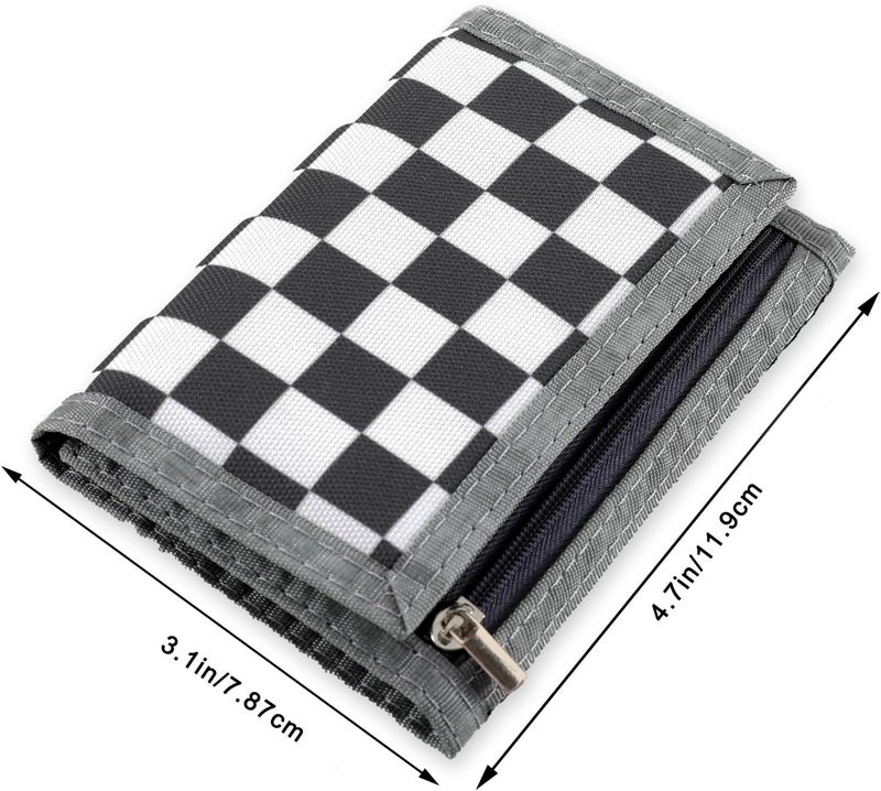 Nitort Wallet,RFID Trifold Canvas Outdoor Sports Wallets for Kid,Lovely and Novelty Wallet with Zipper for Kids- Front Pocket Wallet with Magic Sticker(Gray Chequer KW02) - Image 2